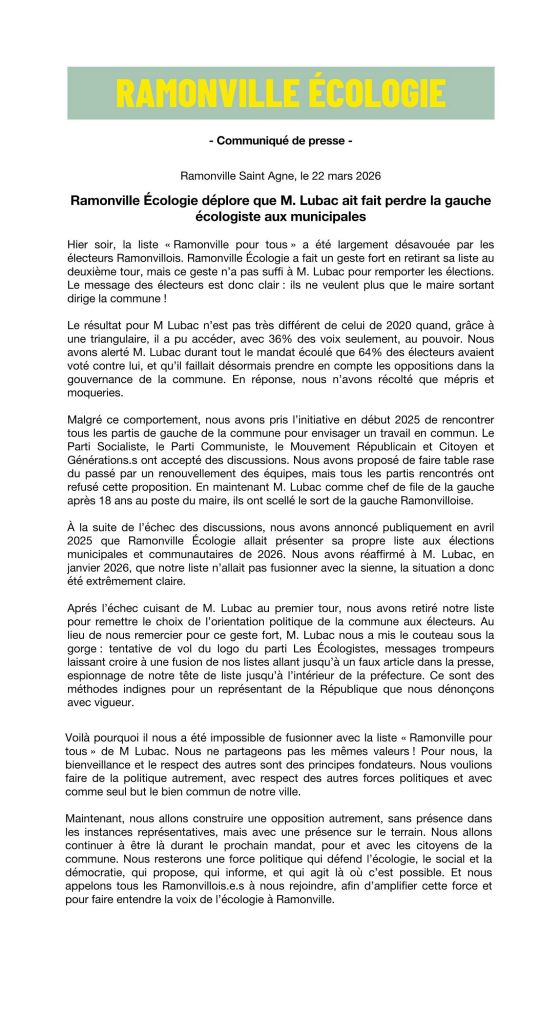 communiqué du 22 Mars 2026